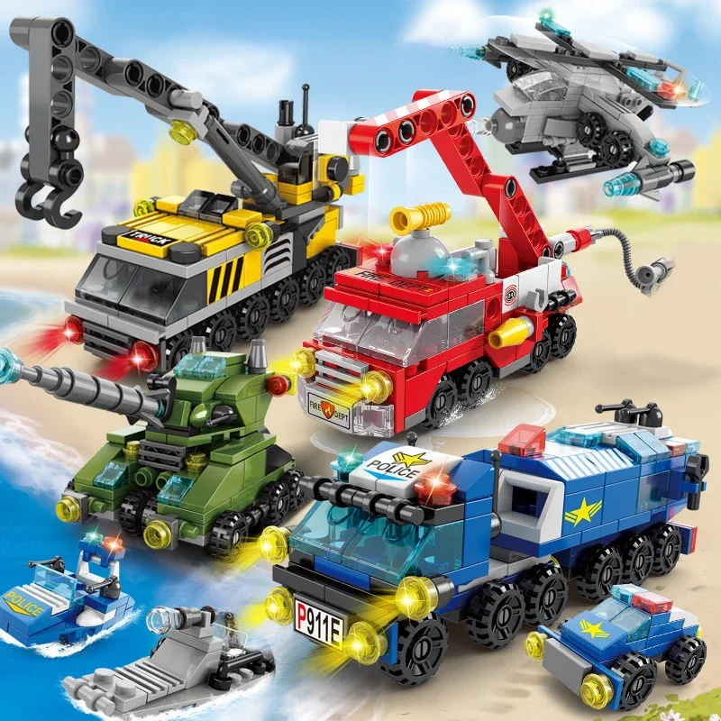 Kids Toys Helicopter - مكعبات بناء سيارة إطفاء المدينة للأطفال،